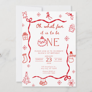 Coquette Christmas First Birthday Invitation Kaart
