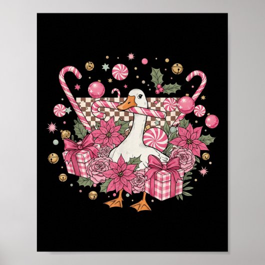 Coquette Christmas NK Retro Schattigee Gans Geruit Poster (Voorkant)