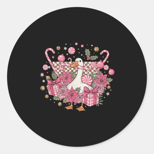 Coquette Christmas NK Retro Schattigee Gans Geruit Ronde Sticker (Voorkant)