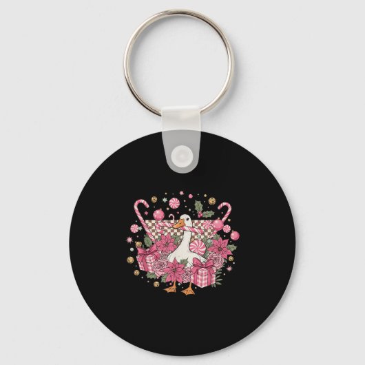 Coquette Christmas NK Retro Schattigee Gans Geruit Sleutelhanger (Voorkant)