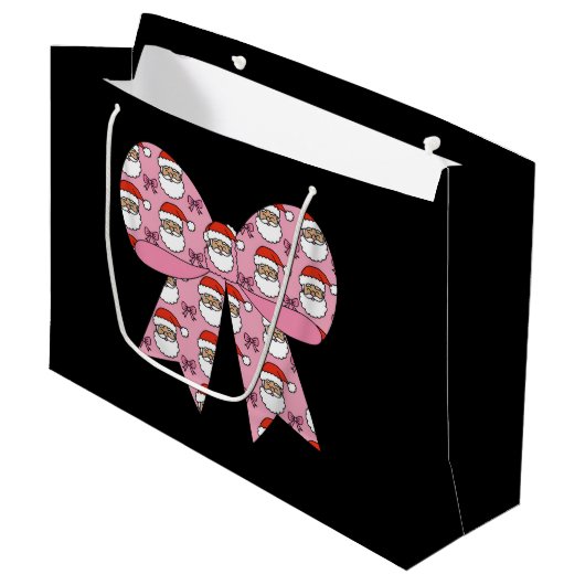 Coquette Christmas Pink Bow Santa Retro Groot Cadeauzakje (Voorkant Gekanteld)