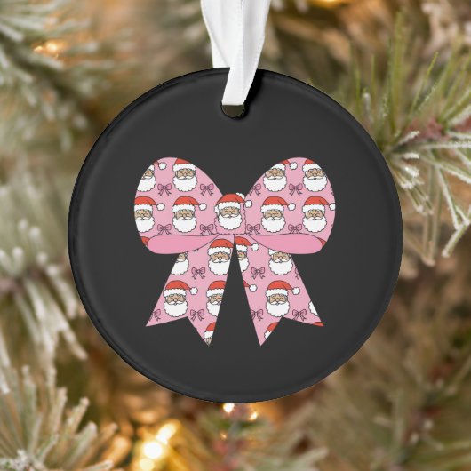 Coquette Christmas Pink Bow Santa  Retro Ornament (Boom)