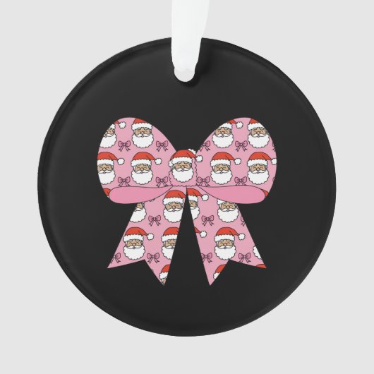 Coquette Christmas Pink Bow Santa  Retro Ornament (voorkant)