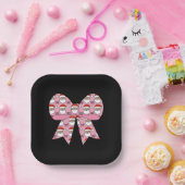 Coquette Christmas Pink Bow Santa  Retro Papieren Bordje (Feest)