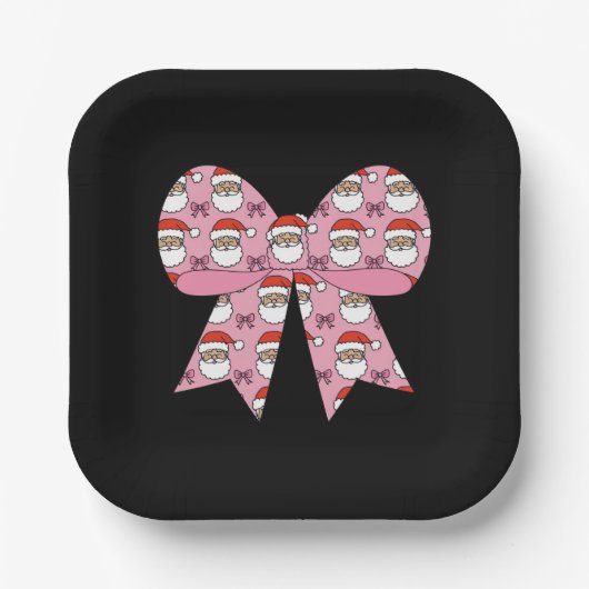 Coquette Christmas Pink Bow Santa  Retro Papieren Bordje (Voorkant)