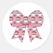 Coquette Christmas Pink Bow Santa Retro Ronde Sticker (Voorkant)