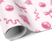 Coquette Christmas Pink Ornaments and Bows Cadeaupapier (Rol Hoek)