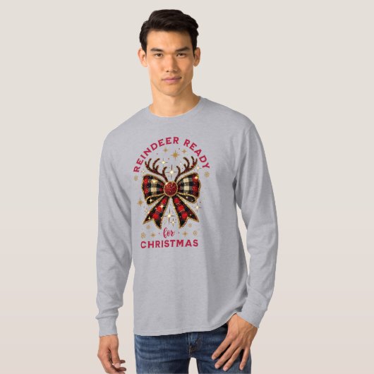 Coquette Christmas Plaid Rendier Ready Bow T-shirt (Voorkant volledig)