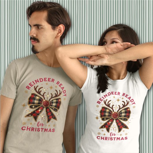 Coquette Christmas Plaid Rendier Ready Bow T-shirt