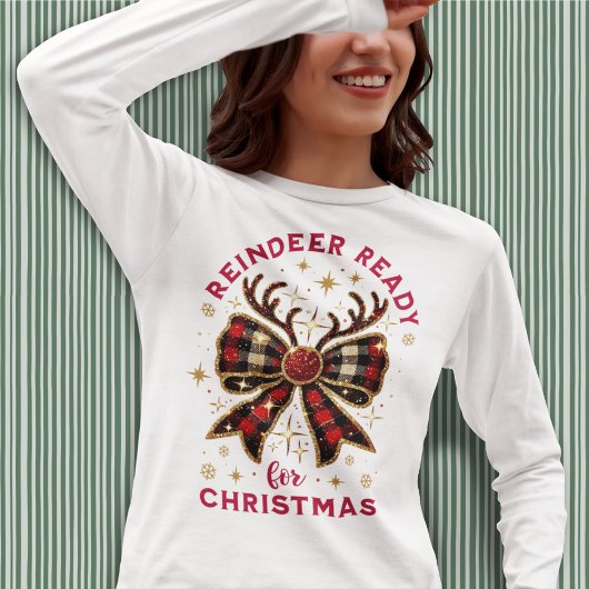 Coquette Christmas Plaid Rendier Ready Bow T-shirt