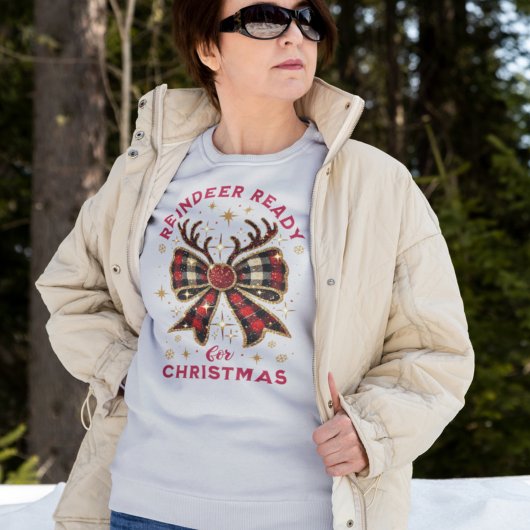 Coquette Christmas Plaid Rendier Ready Bow Trui