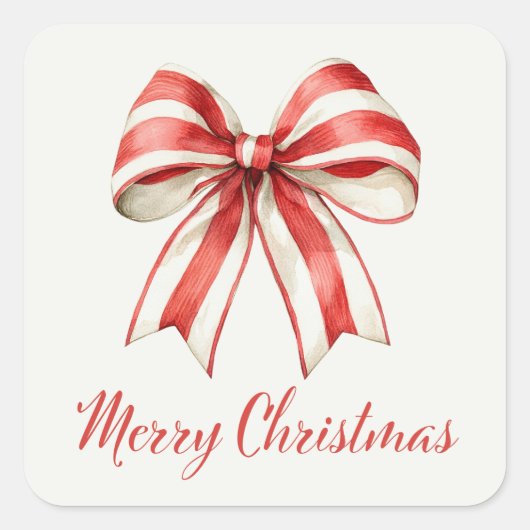 Coquette Christmas Red & White Candy Cane Bow Vierkante Sticker (Voorkant)