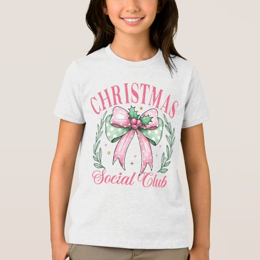 Coquette Christmas Social Club Girly Pink Bow Tri-Blend Shirt (Voorkant)