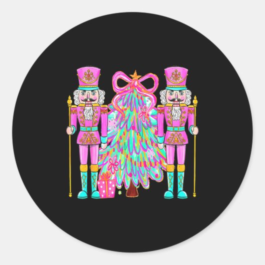 Coquette Christmas Tree Nk Nutcrackers Xmas Women  Ronde Sticker (Voorkant)