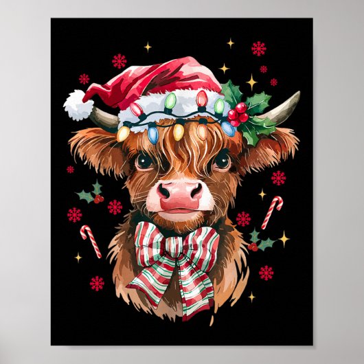 Coquette Christmas Western Highland Cow Santa Xmas Poster (Voorkant)