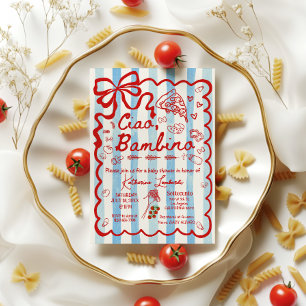 Coquette Ciao Bambino Blauw Italiaans Thema Uitnod Kaart