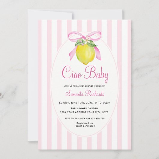 Coquette citroengele Ciao Baby Shower Kaart (Voorkant)