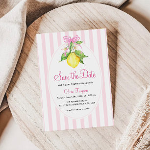 Coquette Citroenroze Baby Shower Save the Date Kaart