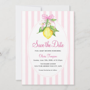 Coquette Citroenroze Baby Shower Save the Date Kaart