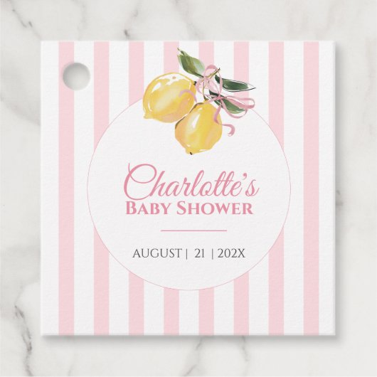 Coquette citroensroze babyshower bedankjes labels (Voorkant)