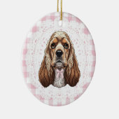 Coquette Cocker Spaniel Dog Pink Gingham Bows Keramisch Ornament (Rechts)