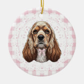 Coquette Cocker Spaniel Dog Pink Gingham Bows Keramisch Ornament (Voorkant)