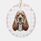 Coquette Cocker Spaniel Dog Pink Gingham Bows Keramisch Ornament (Links)