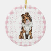 Coquette Collie Dog Pink Gingham Bows Keramisch Ornament (Voorkant)