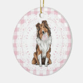 Coquette Collie Dog Pink Gingham Bows Keramisch Ornament (Links)