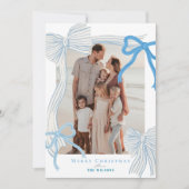 Coquette-Core Bleke Blauwe Bogen 4 Foto's Kerst Feestdagenkaart (Voorkant)