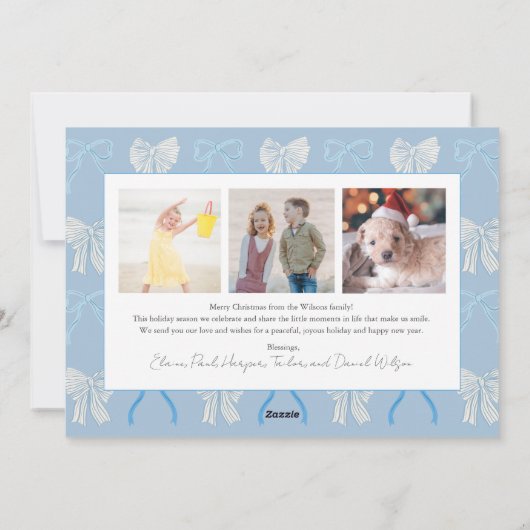 Coquette-Core Bleke Blauwe Bogen 4 Foto's Kerst Feestdagenkaart (Achterkant)
