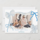 Coquette-Core Bleke Blauwe Bogen Foto Kerst Feestdagenkaart (Voorkant)