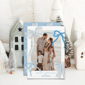 Coquette-Core Bleke Blauwe Bogen Kerstfoto Feestdagenkaart