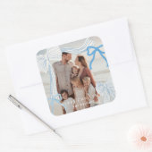 Coquette-core Blue Bows Foto Kerstvakantie Vierkante Sticker (Envelop)