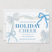 Coquette-core Bord Blue Bows Kerstvakantie Feestdagenkaart (Voorkant)