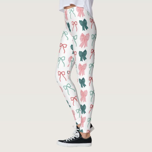 Coquette-core Red & Green Bows Christmas Holiday Leggings (Links)