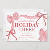 Coquette-core Red & Pink Bows Kerstvakantie Feestdagenkaart (Voorkant)