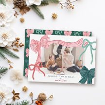 Coquette-Core Rode & Groene Bogen Kerstfoto