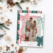 Coquette-Core Rode & Groene Bogen Kerstfoto