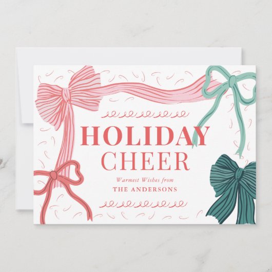 Coquette-Core Rode & Groene Bogen Kerstmis Feestdagenkaart (Voorkant)