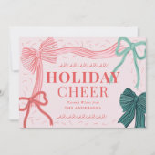 Coquette-Core Rode & Groene Bogen Roze Kerstmis Feestdagenkaart (Voorkant)