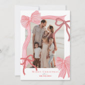 Coquette-Core Rood & Roze Bogen 4 Foto's Kerstmis Feestdagenkaart (Voorkant)