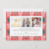 Coquette-Core Rood & Roze Bogen 4 Foto's Kerstmis Feestdagenkaart (Achterkant)