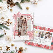 Coquette-Core Rood & Roze Bogen 4 Foto's Kerstmis Feestdagenkaart