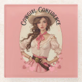 Coquette Cowgirl Westerne Mode Portret Glazen Onderzetter (Voorkant)