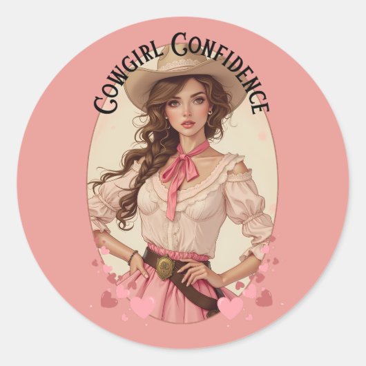 Coquette Cowgirl Westerne Mode Portret Ronde Sticker (Voorkant)