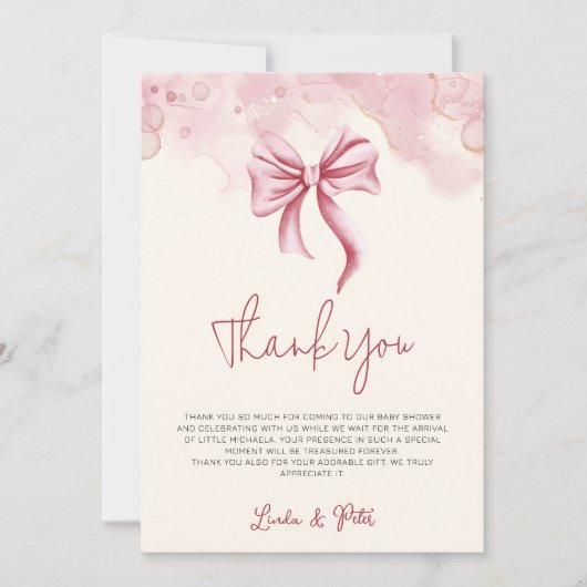 Coquette Cream Pink Bow Girl Baby Shower Bedankkaart (Voorkant)