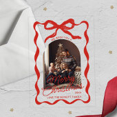 Coquette Curvy Ribbon & Bow Retro Christmas Photo Acryl Uitnodigingen