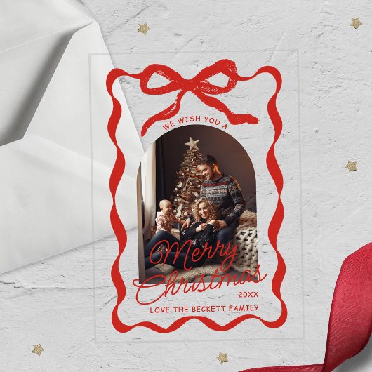 Coquette Curvy Ribbon & Bow Retro Christmas Photo Acryl Uitnodigingen