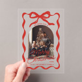 Coquette Curvy Ribbon & Bow Retro Christmas Photo Acryl Uitnodigingen (Insitu (Draagbaar))